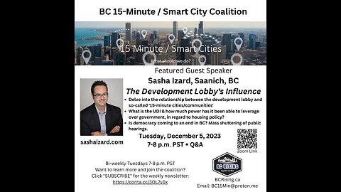 BC 15-Minute Smart City Coalition - Dec 5, 2023, Guest Speaker Sasha Izard