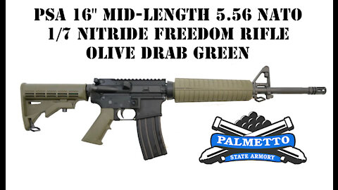 PSA 16" MID-LENGTH 5.56 NATO 1/7 NITRIDE FREEDOM RIFLE, OLIVE DRAB GREEN