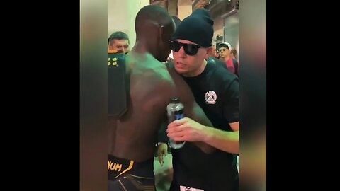 Israel Adesanya backstage with Francis Ngannou, Nick Diaz, Nate Diaz and Brandon Moreno