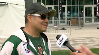 Fans line up to snag championship gear at the Bucks Pro Shop