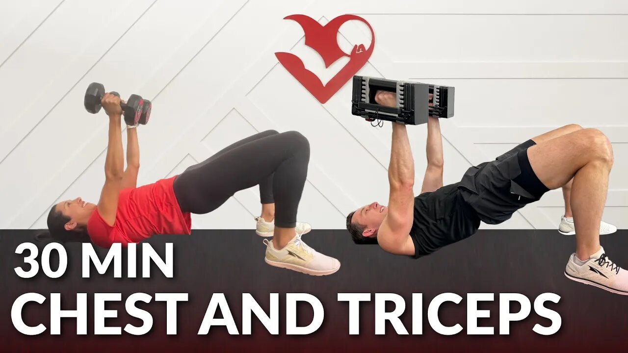 30 Min Dumbbell Chest and Triceps Workout at Home - Chest and Tris Exercises for Women & Men