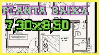 planta baixa 7,50x8,30 2 quartos com suite
