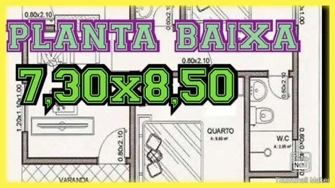 planta baixa 7,50x8,30 2 quartos com suite
