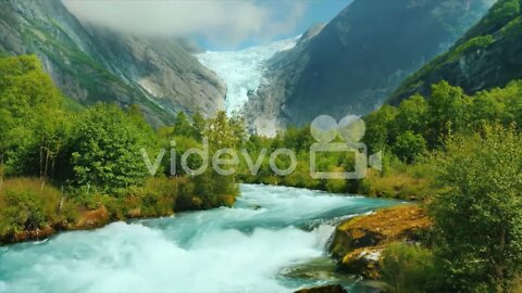 Mountain River And Brixdal Glacier