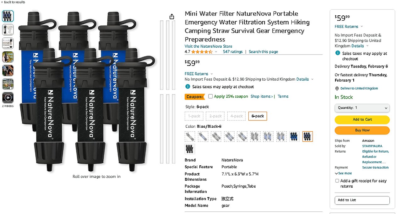 Mini Water Filter NatureNova Portable Emergency Water Filtration