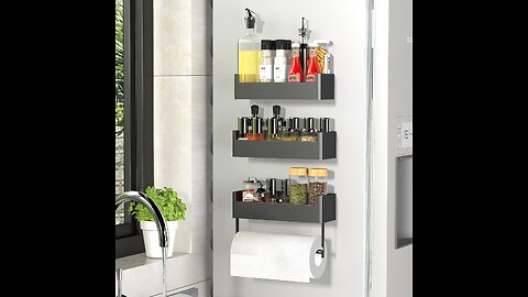Magnetic Spice Rack for Refrigerator,3 Pack Magnetic Shelf with Paper Towel