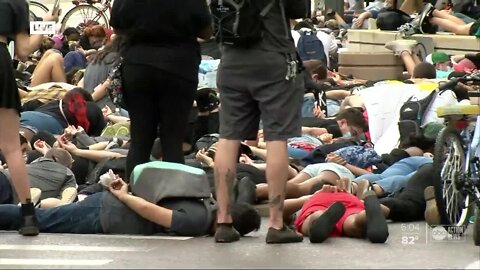 Protesters line up near Curtis Hixon Park, June 5