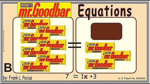 VISUAL mrGOODBAR 7=1x+3 EQUATION _ SOLVING BASIC EQUATIONS _ SOLVING BASIC WORD PROBLEMS