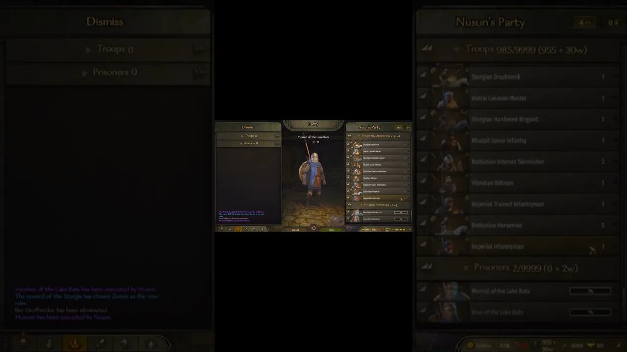 MOUNT AND BLADE 2 BANNERLORD EXECUTING RULER PRISONERS IN GAME #ytshorts #shortvideo #shorts #upload