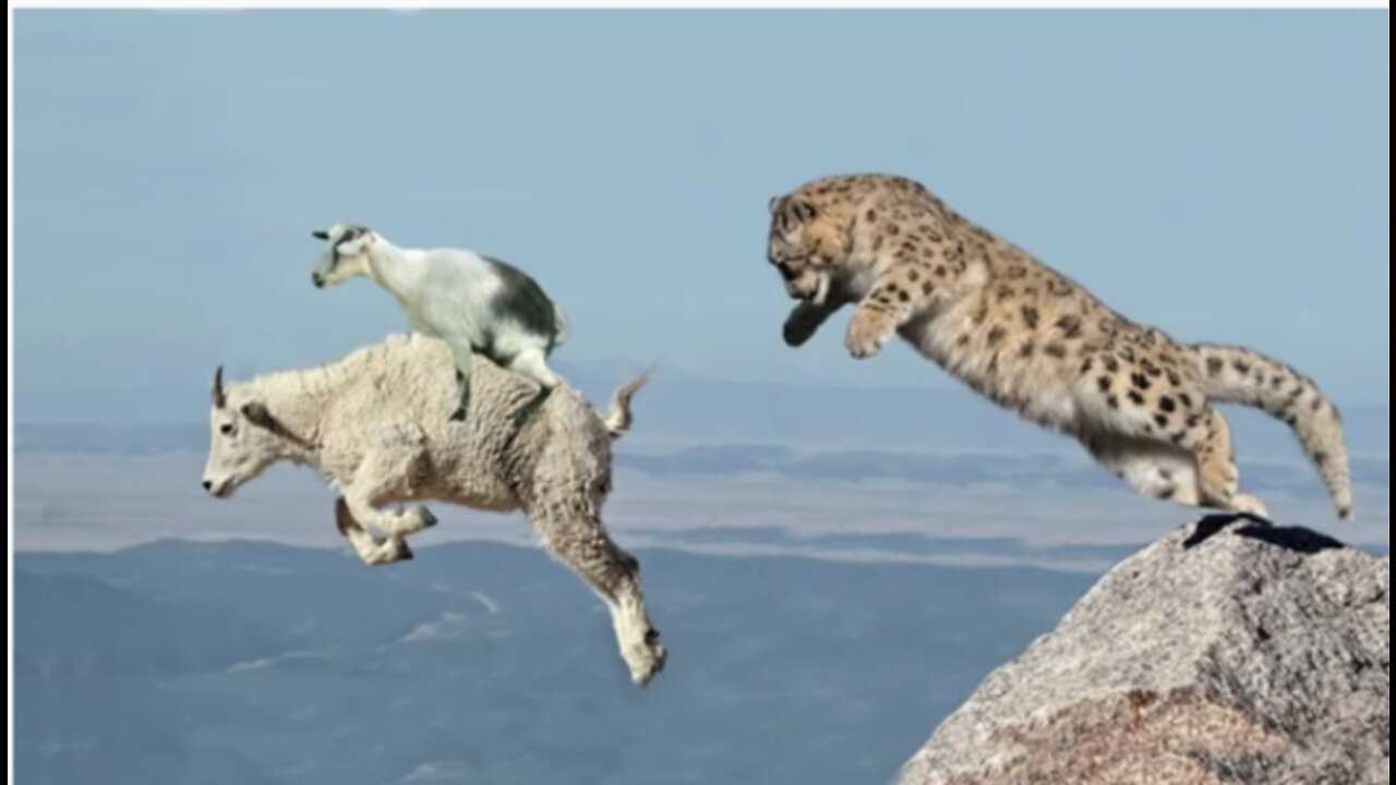 Mother_Mountain_Goat_Protect_Her_Baby_From_Snow_Leopard_Hunting,_Animals_Hunt_Fail.