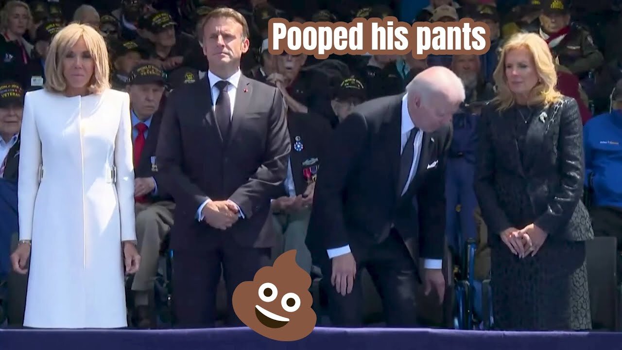 Wait for it! Dementia Joe Does the Toddler Squat at the D-Day Ceremony