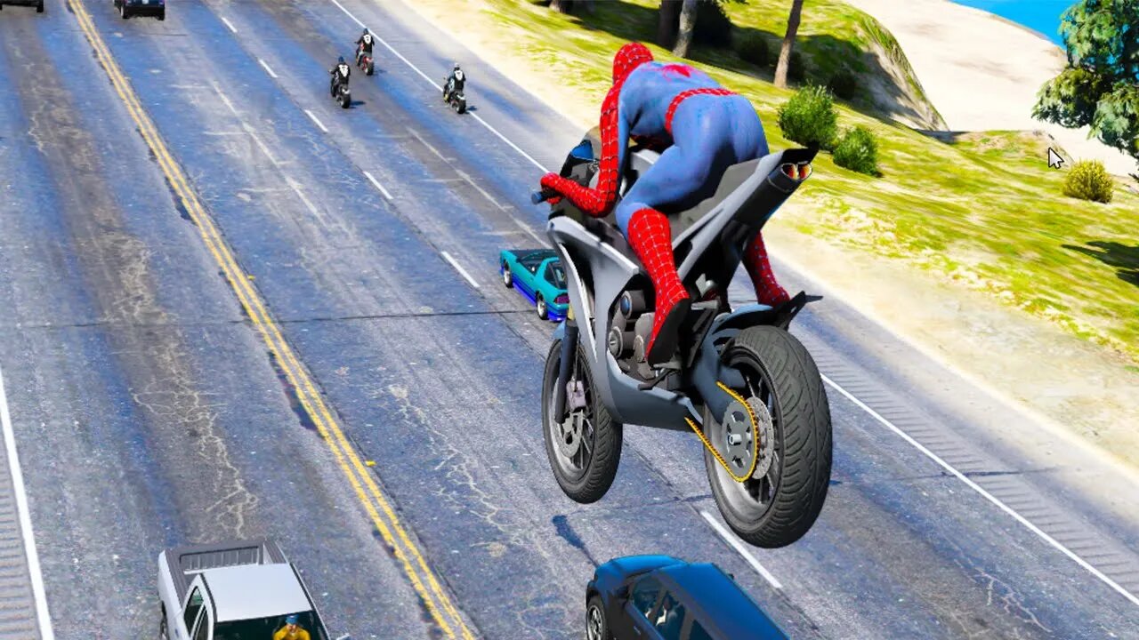 GTA V : Spiderman Dangerous stunts on bike EPS. 18