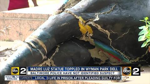 Madre Luz statue toppled, damaged in Wyman Park Dell