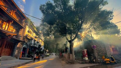 Chinese town at sunset