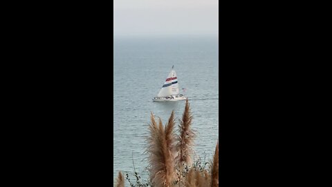 Patriotic Sail Boat proudly flying our Colors makes an impressive turn.