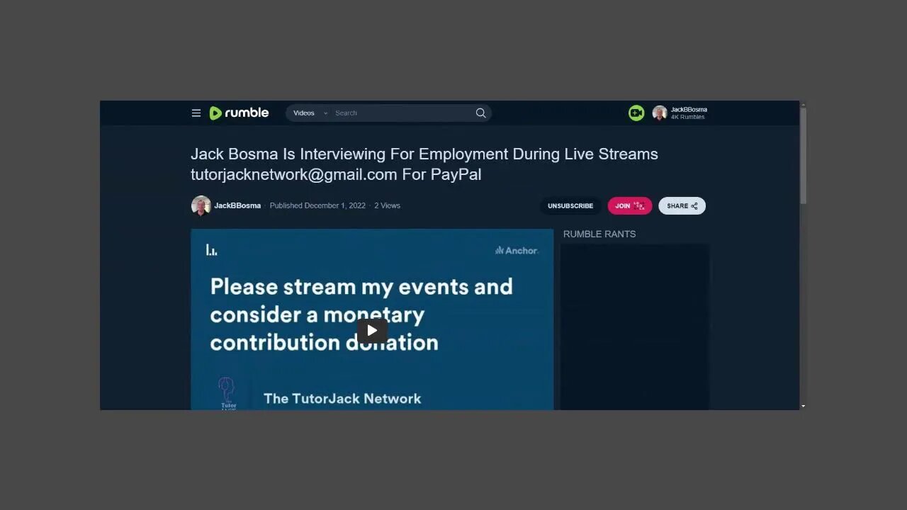 Jack Bosma Is Interviewing For Employment During Live Streams tutorjacknetwork@gmail.com For PayPal