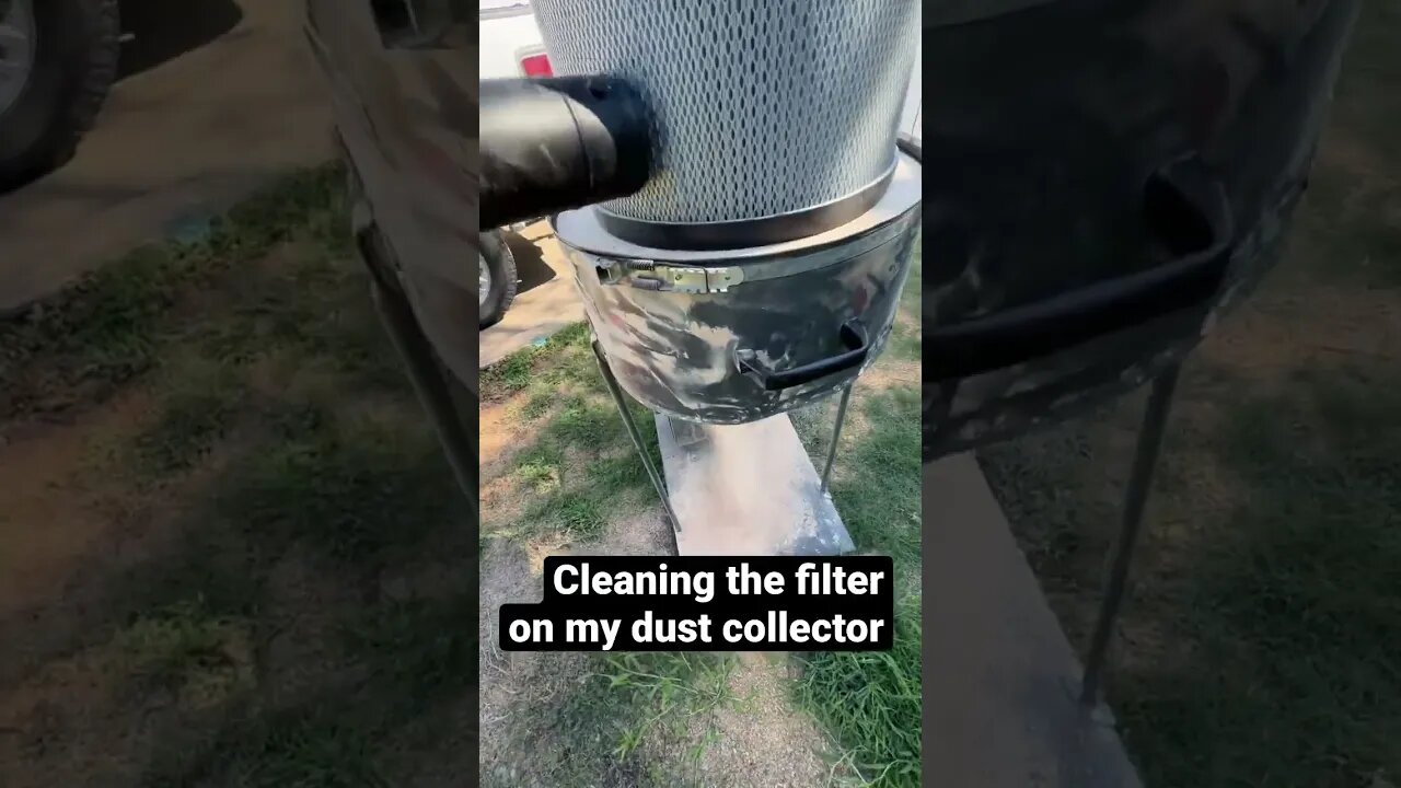 I’m glad I wore a respirator. Cleaning the filter on my Dust Collector.