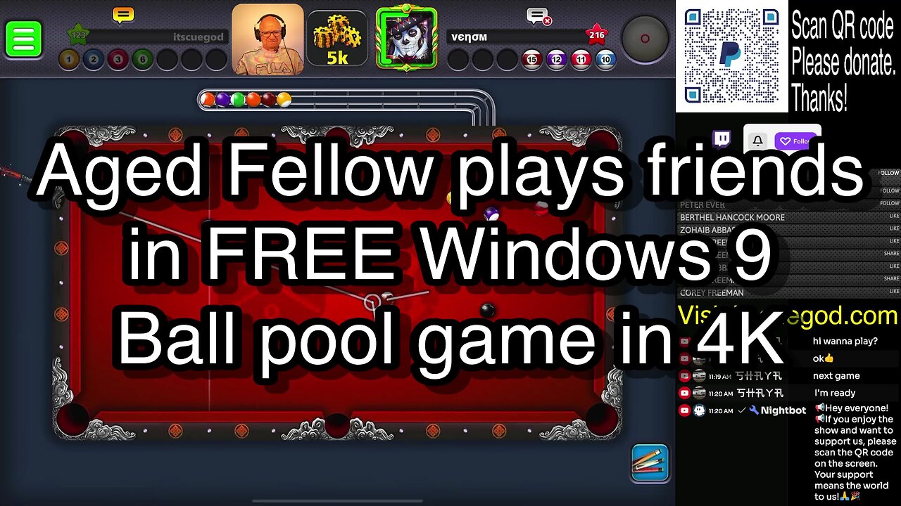 Aged Fellow plays friends in FREE Windows 9 Ball pool game in 4K 🎱🎱🎱 8 Ball Pool 🎱🎱🎱