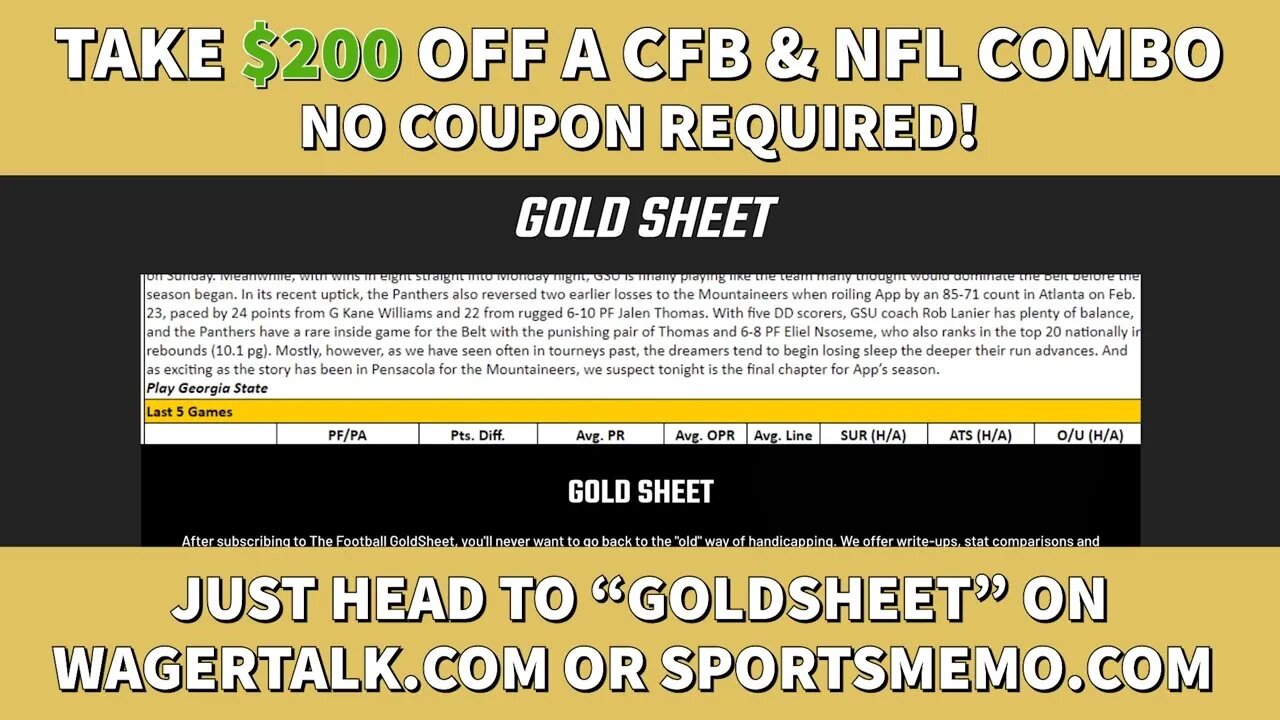 🏈 NFL and College Football Picks from GoldSheet | WagerTalk / Sportsmemo Promotion