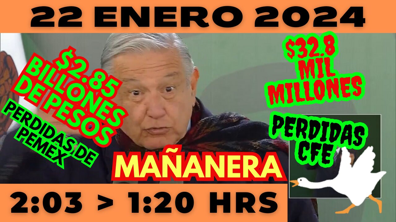 💩🐣👶 AMLITO | Mañanera *Lunes 22 de enero 2024* | El gansito veloz 2:03 a 1:20.