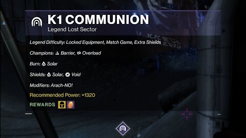 Destiny 2 Legend Lost Sector: The Moon - K1 Communion 11-14-21