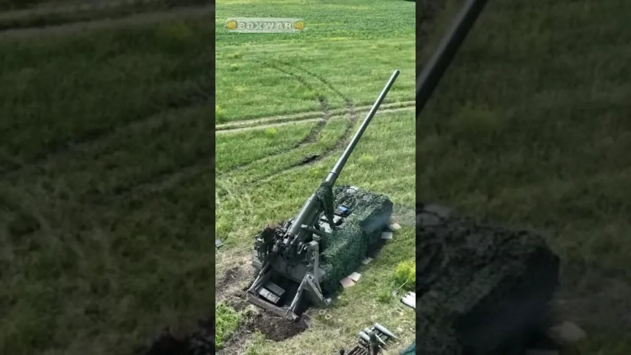 A shot from a 2s7m gun with a caliber of 203mm from the air