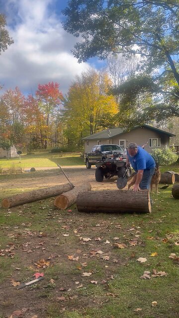 Peeling cedar logs for stair treads