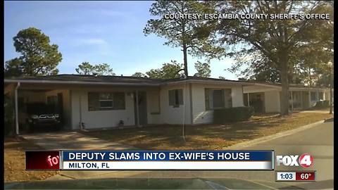 Deputy slams into ex-wife's home