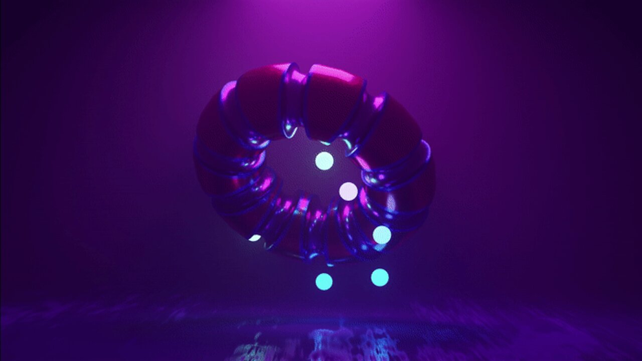 reflective abstract metal object with flying light spheres | free 4k background video animation