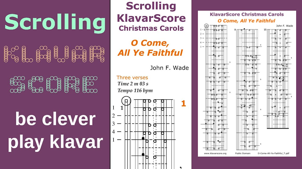 O Come, All Ye Faithful, John F. Wade, Scrolling KlavarScore Sheet Music.