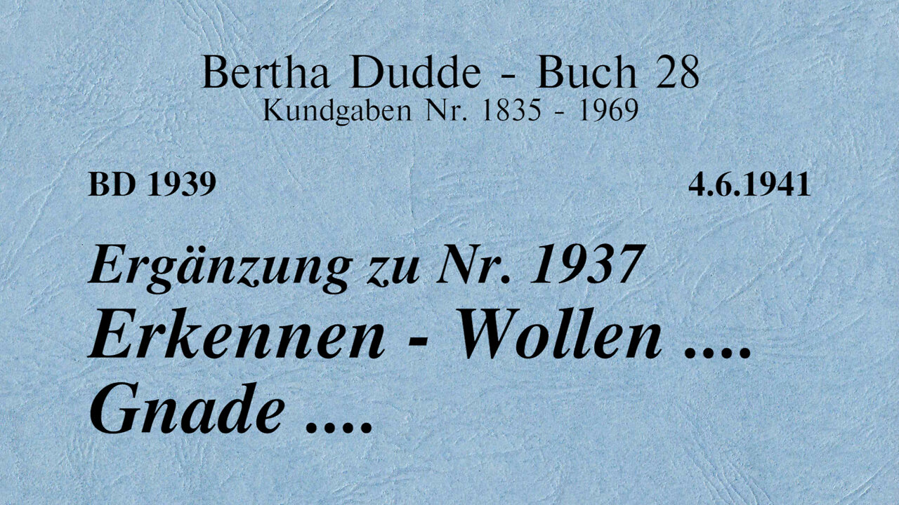 BD 1939 - ERGÄNZUNG ZU NR. 1937 ERKENNEN - WOLLEN ... GNADE ...