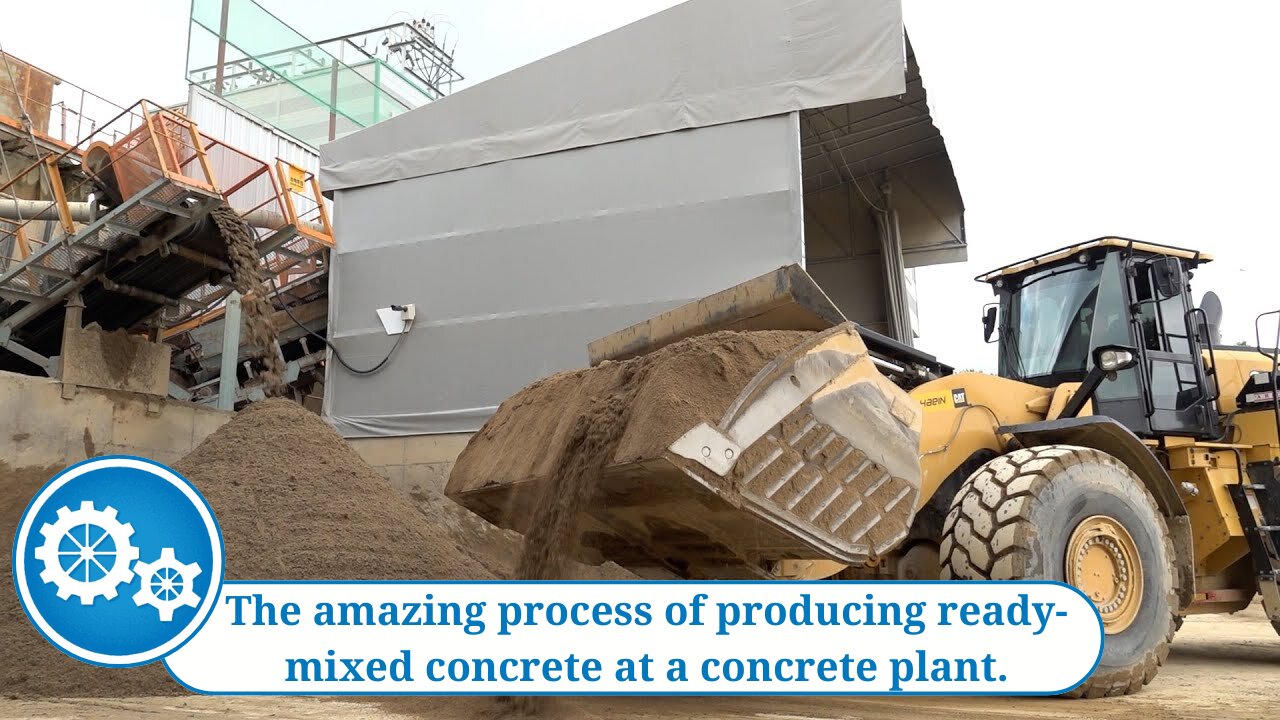 The amazing process of producing ready-mixed concrete at a concrete plant.