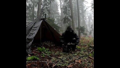 winter hottent camping in the wilderness