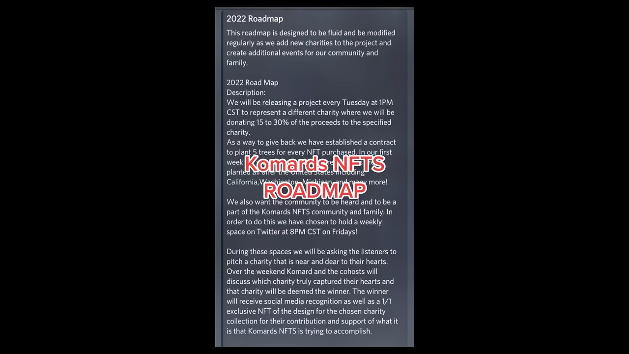 Komards NFTS 2022 Roadmap