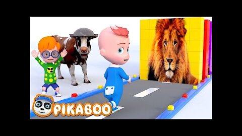 Learn Wild Animals and Fruits with Funny Baby | Pretend Play Cartoon with PiKaBOO