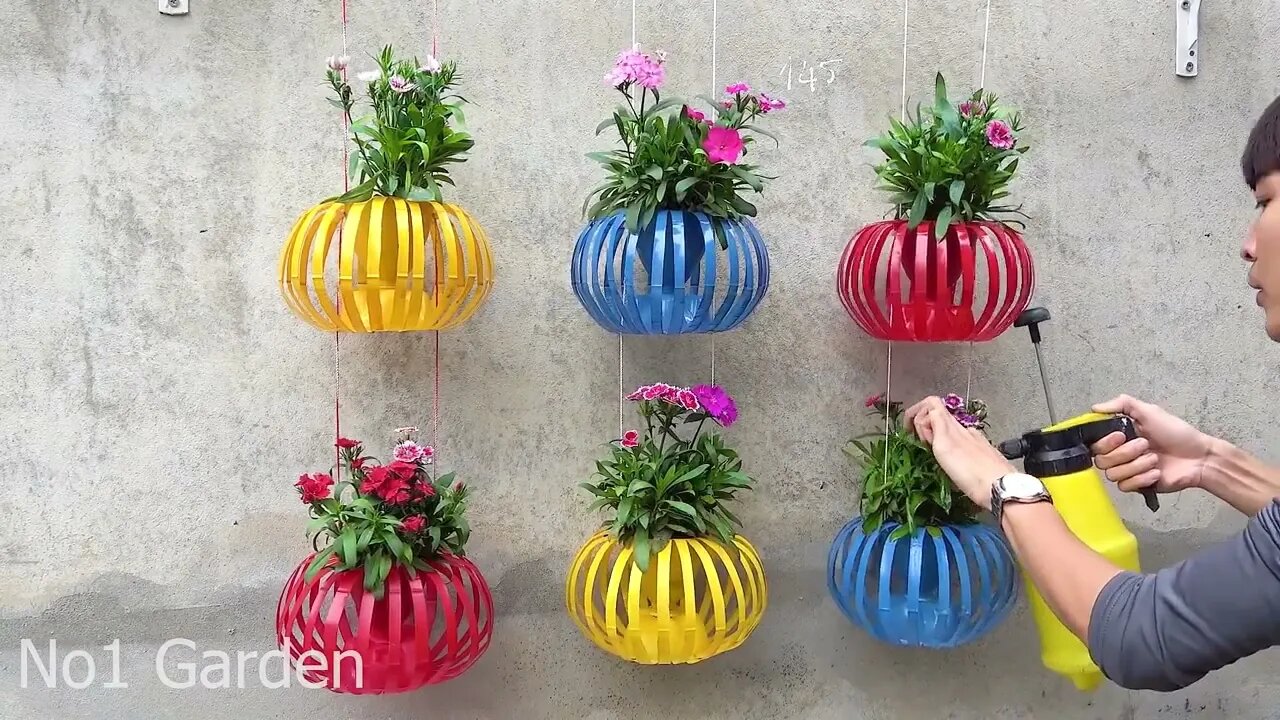 Recycle Plastic Bottles Into Hanging Lantern Flower Pots for Old Walls