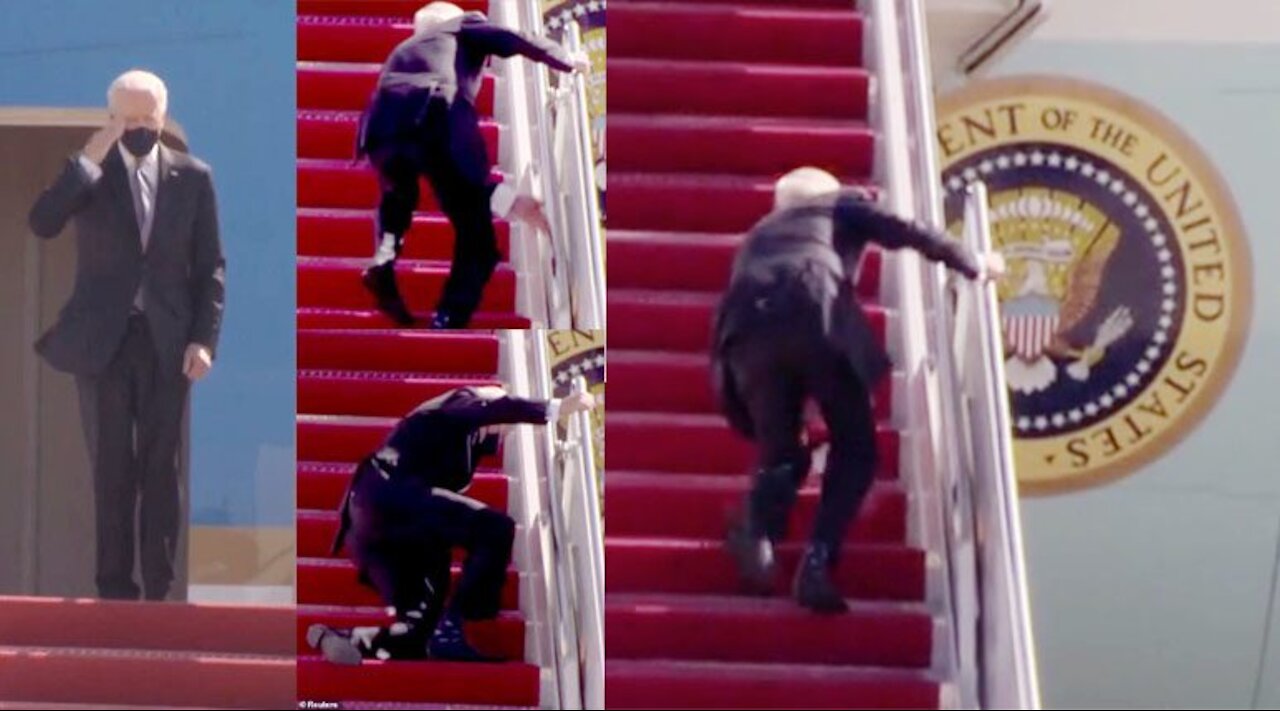 Joe Biden stumbles upon a staircase