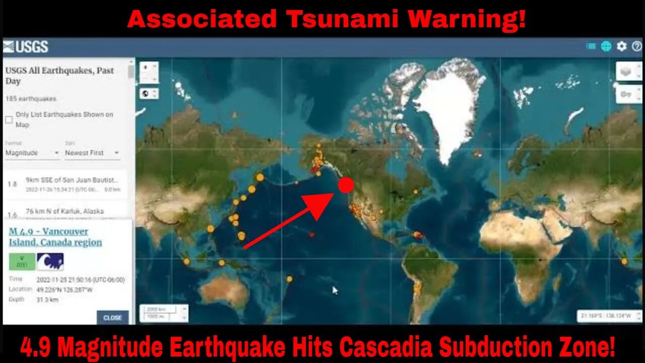 4.9 Magnitude Earthquake Strikes Cascadia Subduction Zone With Tsunami Warning!