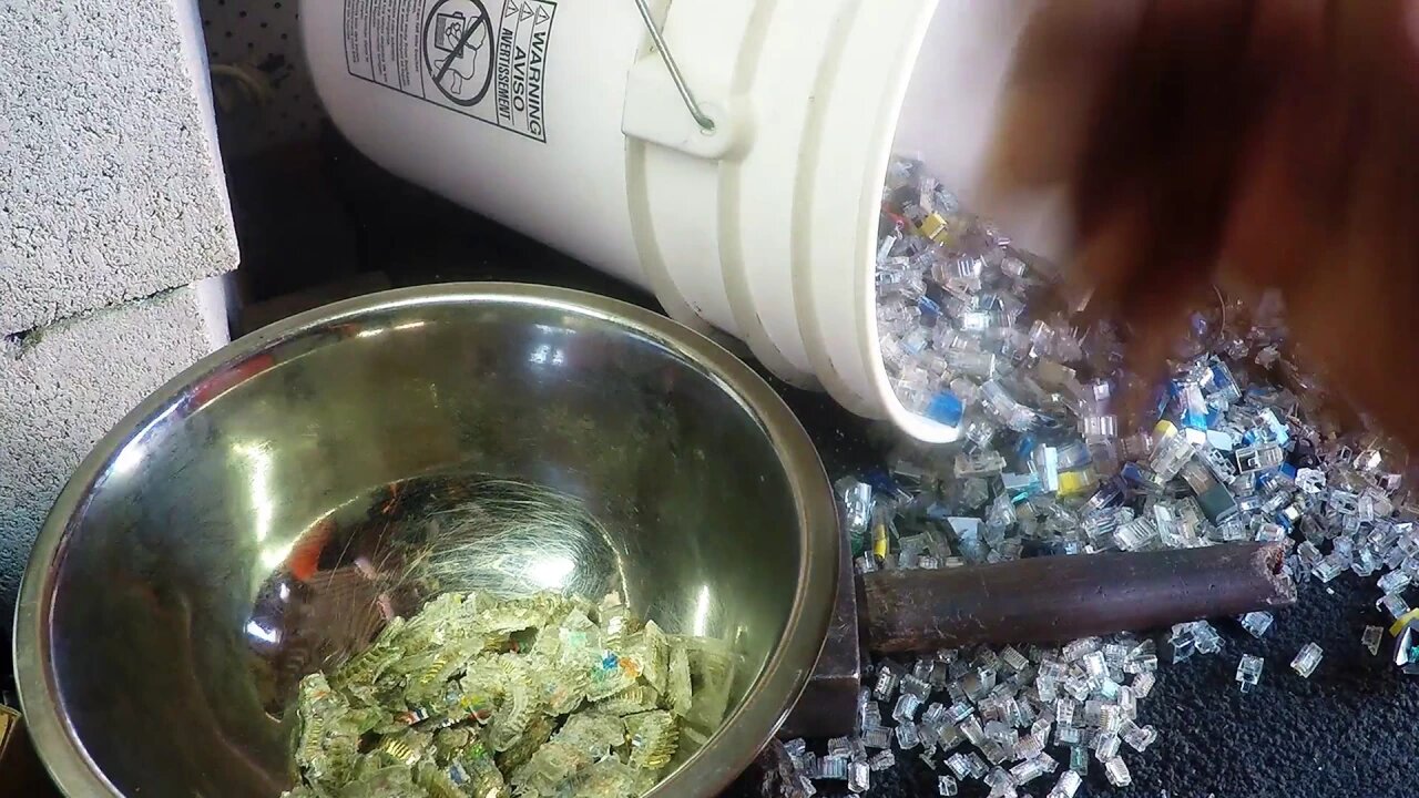Removing Gold Pins from Rj45 connectors with a shredder