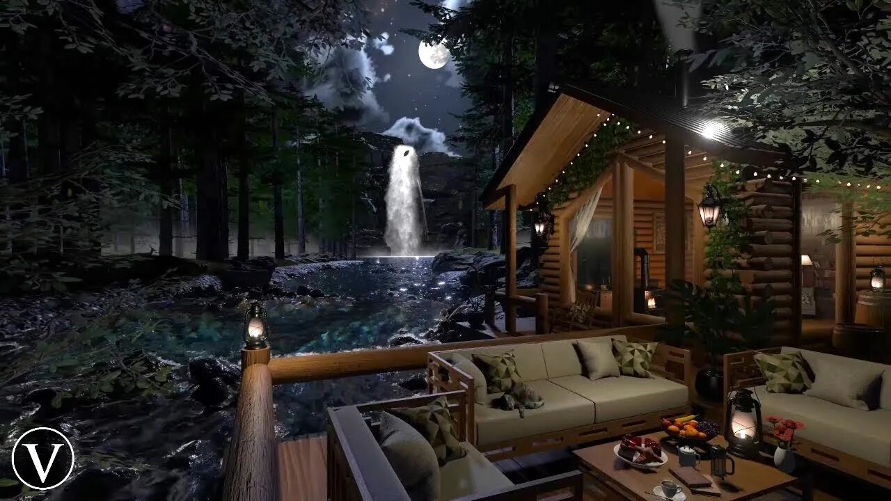 Riverside Cabin | Twilight & Night Ambience | River & Forest Nature Sounds