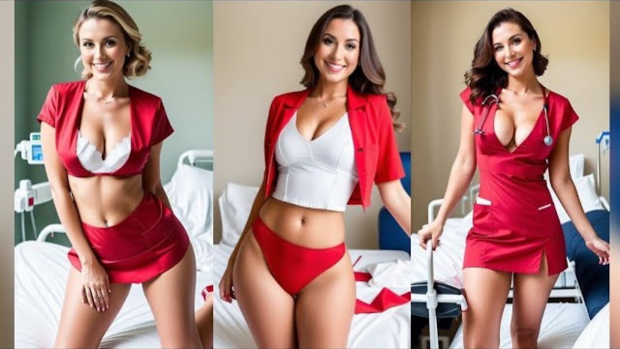 [4K] Ai Art Girl - Red Dress, Nurse In Hospital, Ai Art Beauties