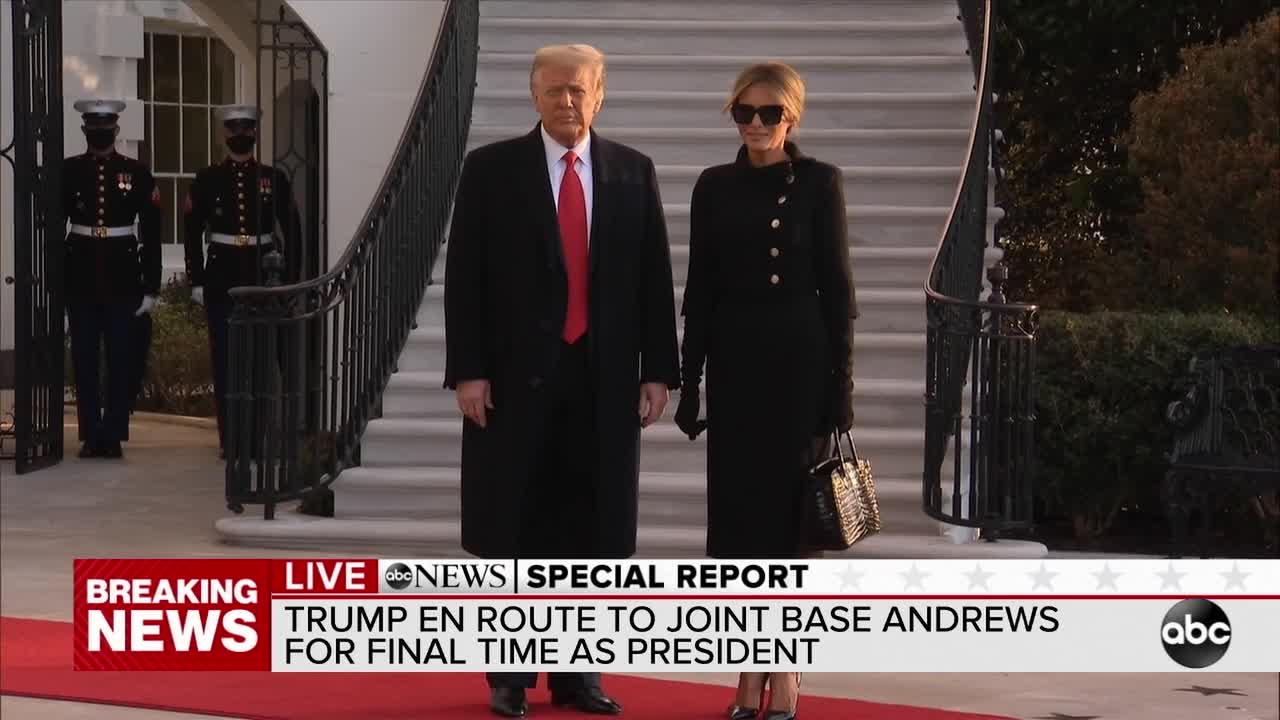 President, First Lady Trump speak as they leave the White House for final time