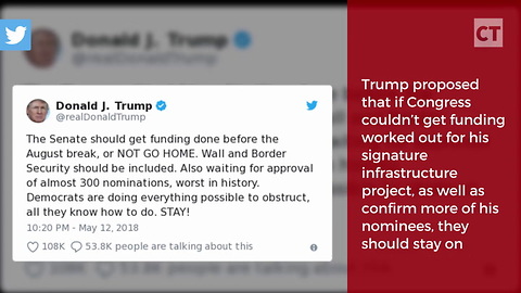 Trump Demands Congress Stay In DC If Wall Funding Doesn't Get Approved