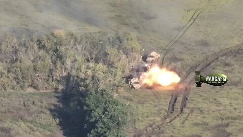Ukrainian MRAP advance stopped with artillery direct hit at Urozhainy