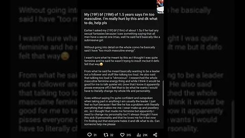 girl finds out she is too masculine