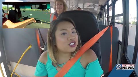 Thuy Lan Nguyen drives a school bus! (on a closed course)