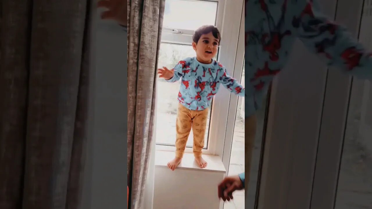 Crazy 🤪 baby JUMPS off the window ledge #viral #trending #shorts #funny #cute