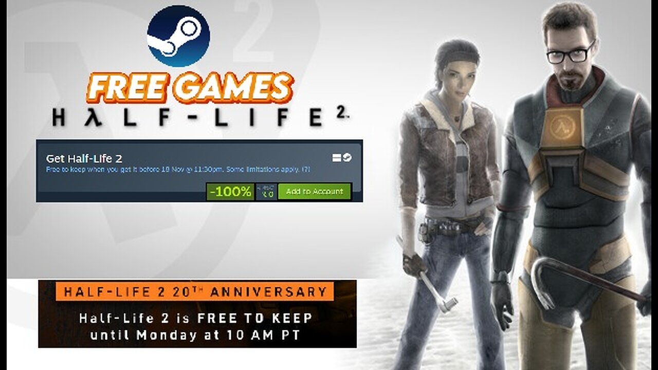 Free Game ! Half Life 2 ! Steam ! before 18 November 2024 @ 11 30 pm IST