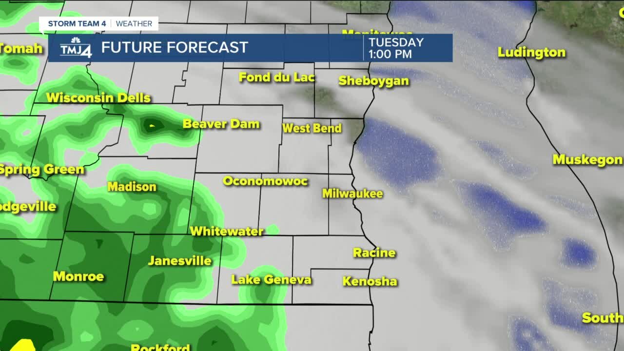 Tuesday is cloudy with on and off rain showers