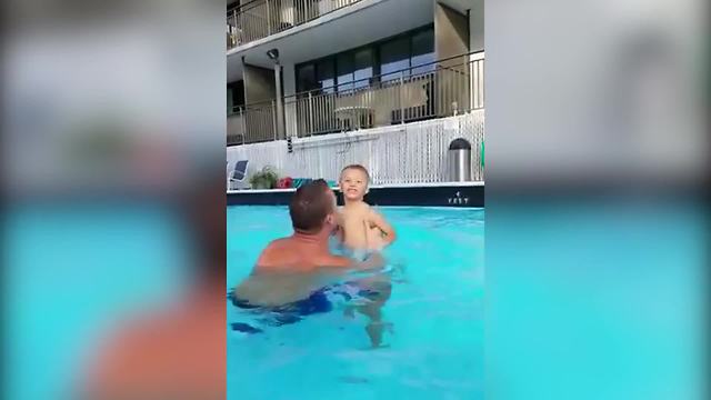 Tot Boy Loses His Swimming Trunks In A Pool